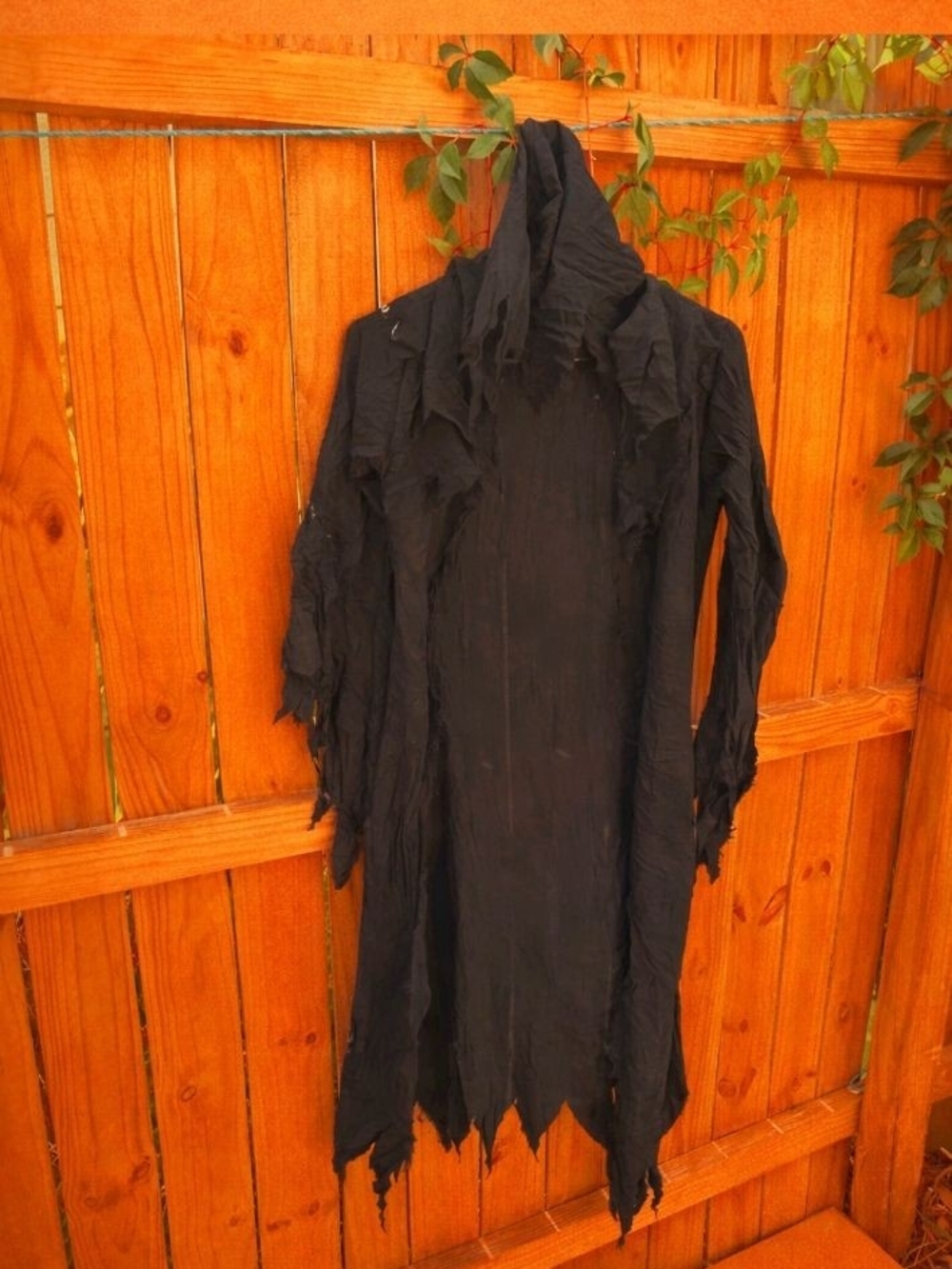 Creepy Black Youth Grim Reaper Ragged Tattered Halloween Costume Cover Open Frnt